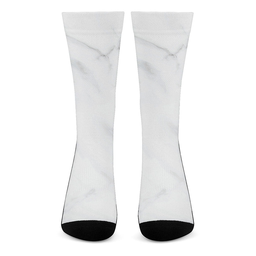 White Marble Print Crew Socks