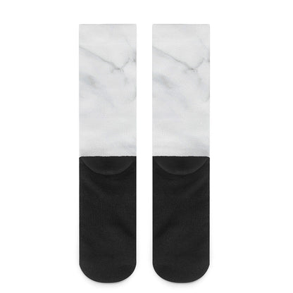 White Marble Print Crew Socks