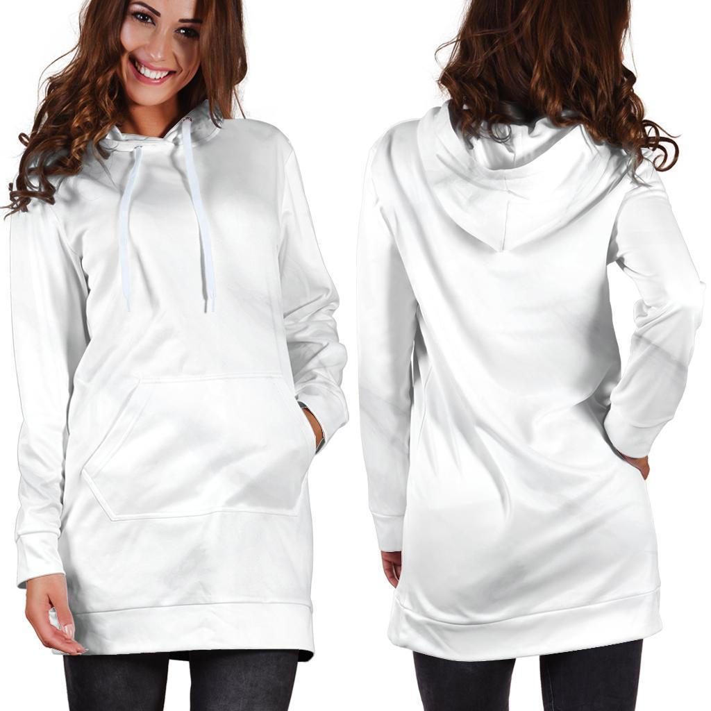 White Marble Print Hoodie Dress GearFrost