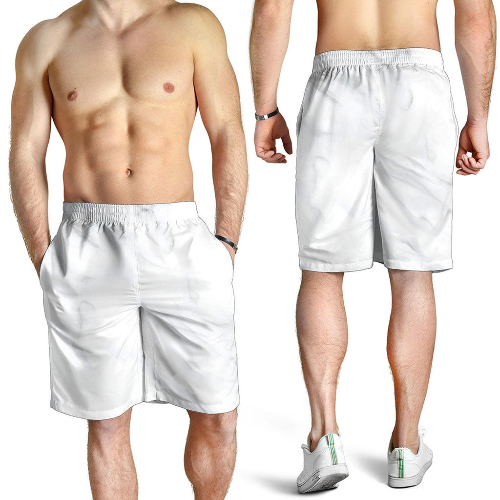 White Marble Print Men's Shorts