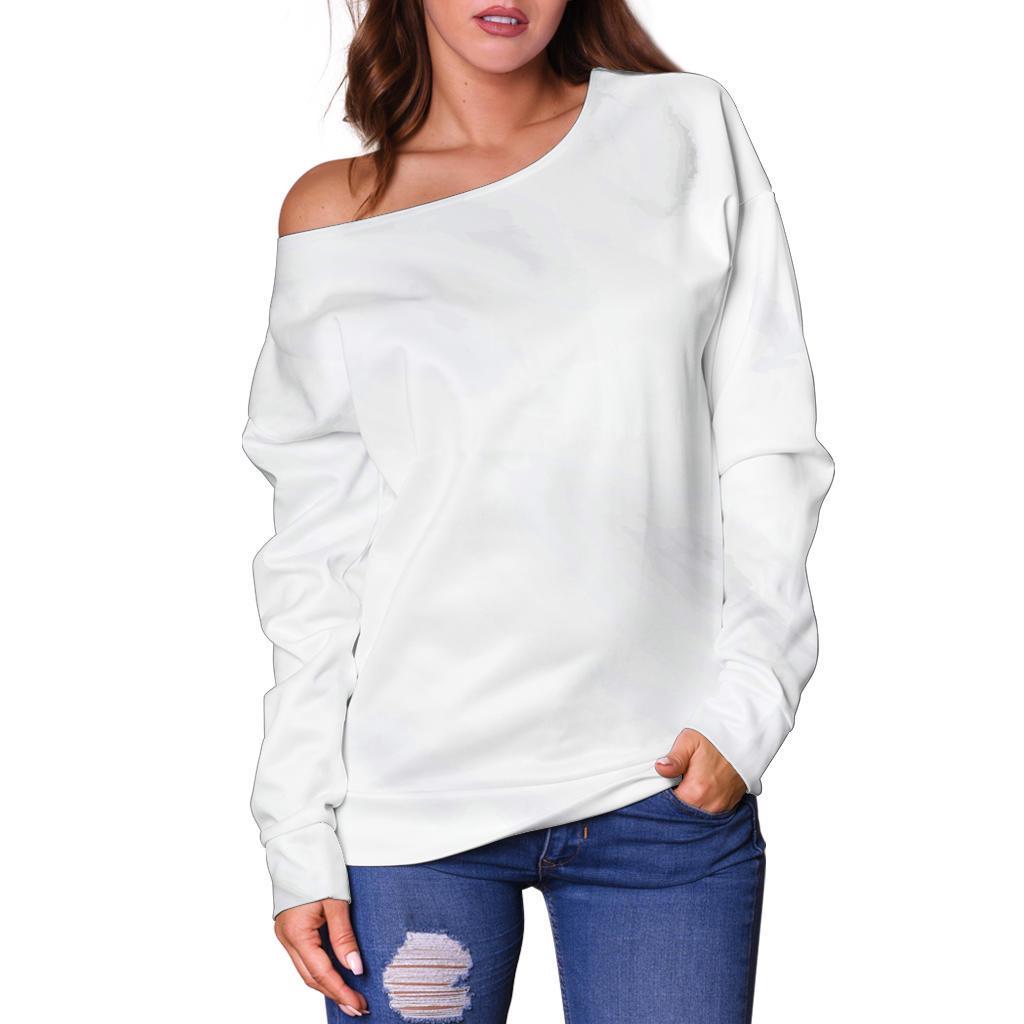 White Marble Print Off Shoulder Sweatshirt GearFrost