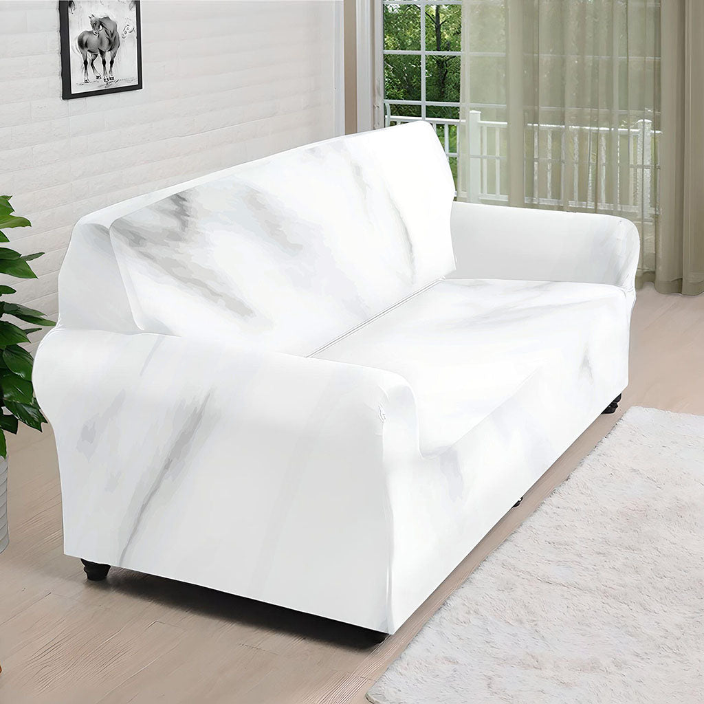 White Marble Print Sofa Cover