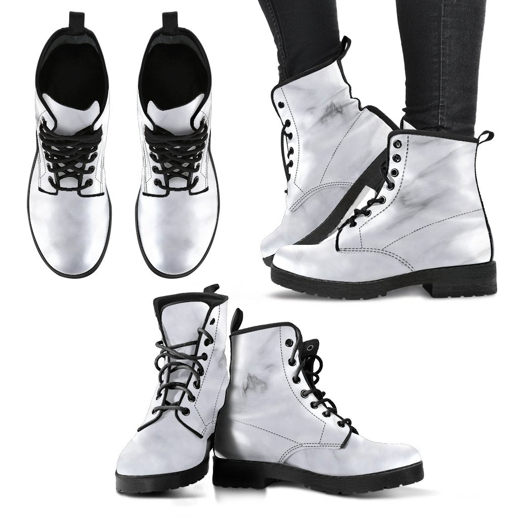 White Marble Print Women's Boots GearFrost