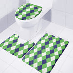 White Navy And Green Argyle Print 3 Piece Bath Mat Set