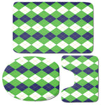 White Navy And Green Argyle Print 3 Piece Bath Mat Set