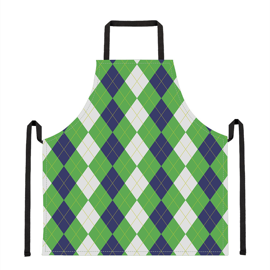 White Navy And Green Argyle Print Apron