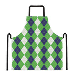 White Navy And Green Argyle Print Apron