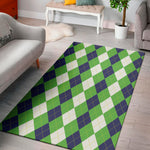 White Navy And Green Argyle Print Area Rug