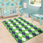 White Navy And Green Argyle Print Area Rug