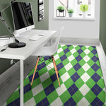 White Navy And Green Argyle Print Area Rug