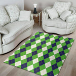 White Navy And Green Argyle Print Area Rug