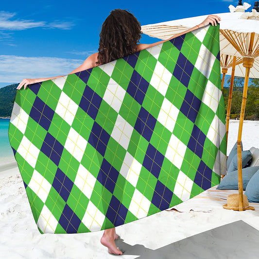 White Navy And Green Argyle Print Beach Sarong Wrap