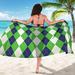 White Navy And Green Argyle Print Beach Sarong Wrap
