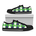 White Navy And Green Argyle Print Black Low Top Sneakers