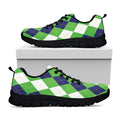 White Navy And Green Argyle Print Black Running Shoes