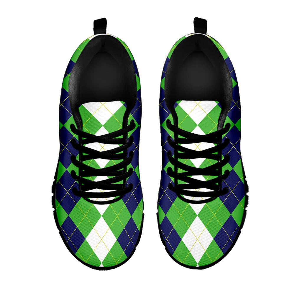 White Navy And Green Argyle Print Black Sneakers