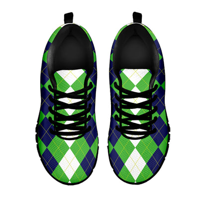 White Navy And Green Argyle Print Black Sneakers