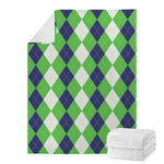 White Navy And Green Argyle Print Blanket
