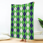 White Navy And Green Argyle Print Blanket