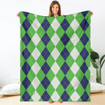 White Navy And Green Argyle Print Blanket