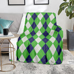 White Navy And Green Argyle Print Blanket
