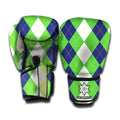 White Navy And Green Argyle Print Boxing Gloves