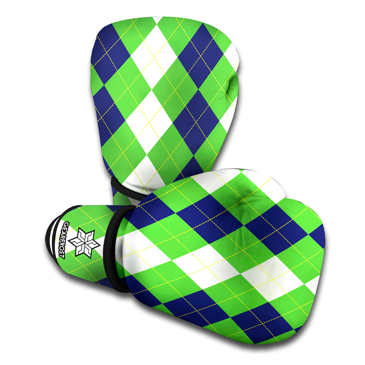 White Navy And Green Argyle Print Boxing Gloves