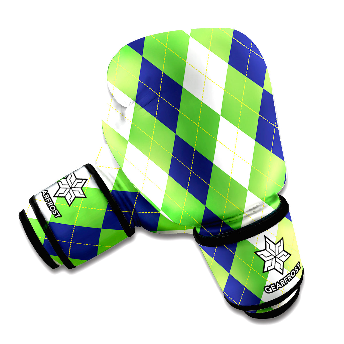 White Navy And Green Argyle Print Boxing Gloves
