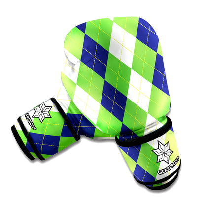 White Navy And Green Argyle Print Boxing Gloves