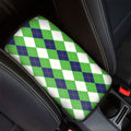 White Navy And Green Argyle Print Car Center Console Cover