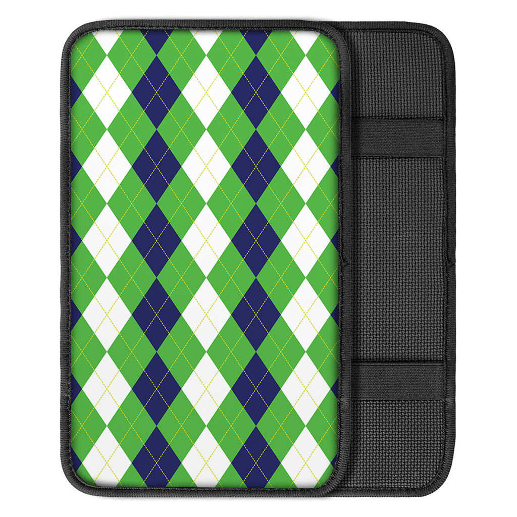 White Navy And Green Argyle Print Car Center Console Cover