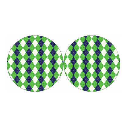 White Navy And Green Argyle Print Car Coasters