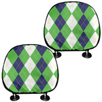 White Navy And Green Argyle Print Car Headrest Covers