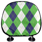 White Navy And Green Argyle Print Car Headrest Covers