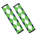 White Navy And Green Argyle Print Car Seat Belt Covers
