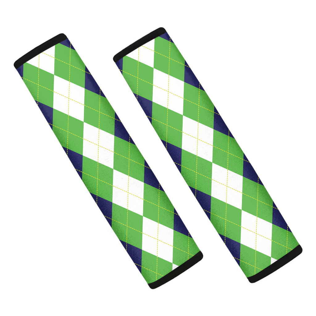 White Navy And Green Argyle Print Car Seat Belt Covers