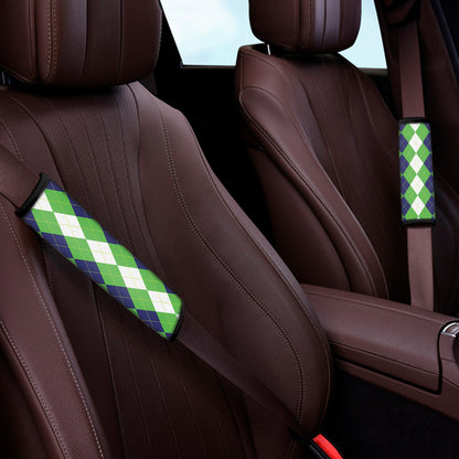 White Navy And Green Argyle Print Car Seat Belt Covers