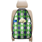 White Navy And Green Argyle Print Car Seat Organizers