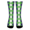 White Navy And Green Argyle Print Crew Socks
