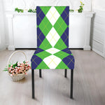 White Navy And Green Argyle Print Dining Chair Slipcover