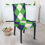 White Navy And Green Argyle Print Dining Chair Slipcover