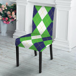 White Navy And Green Argyle Print Dining Chair Slipcover