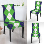 White Navy And Green Argyle Print Dining Chair Slipcover