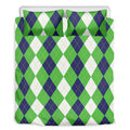 White Navy And Green Argyle Print Duvet Cover Bedding Set
