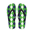 White Navy And Green Argyle Print Flip Flops