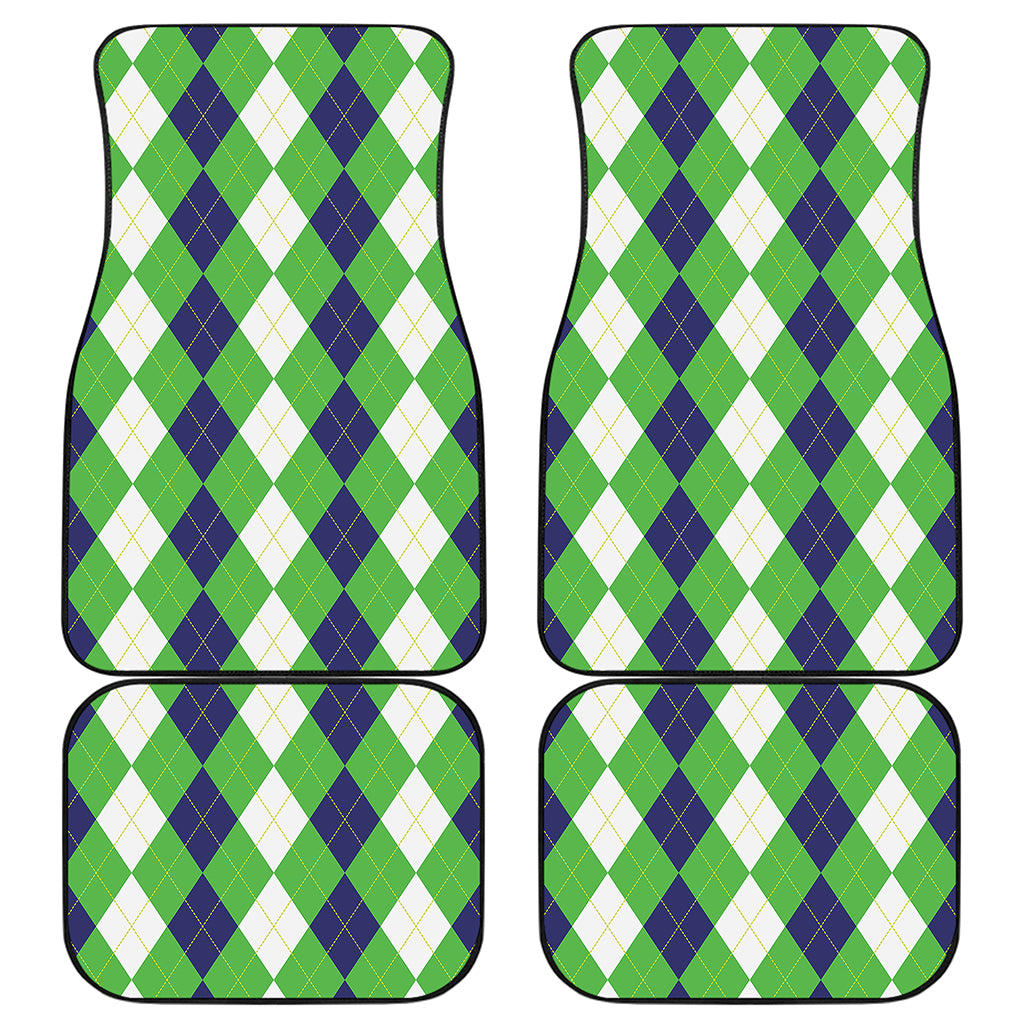 White Navy And Green Argyle Print Front and Back Car Floor Mats