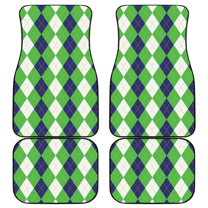 White Navy And Green Argyle Print Front and Back Car Floor Mats