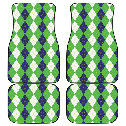 White Navy And Green Argyle Print Front and Back Car Floor Mats