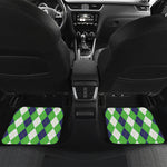 White Navy And Green Argyle Print Front and Back Car Floor Mats