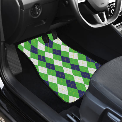 White Navy And Green Argyle Print Front and Back Car Floor Mats